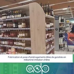 Têtes de gondole en mélaminé imitation chêne — ADP Habitat, réalisation à Lyon